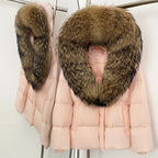 Reality Fur Jacket Real Fur Collar Duck Down Coat Female Winter Hooded Warm Fox Fur Coat Women Natural Raccoon Fur Puffer Jacket - Matrix Studios