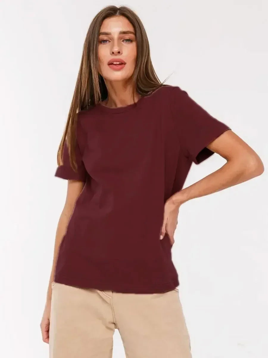 Bornladies Summer 100% Cotton Women's T-shirt Bottoming Basic Fashionable Solid Lady Short Sleeve Loose Tops Shirts 230g/㎡ Tops - Matrix-studios.com