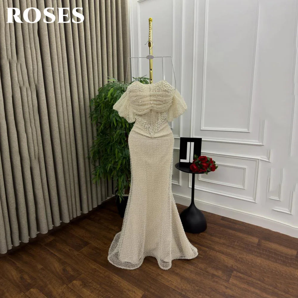 ROSES Pearl Gorgeous Prom Dress Sweetheart Off the Shoulder Hollow Prom Gown with Fishbone Shiny Sequins Formal Gown Customized - Matrix-studios.com