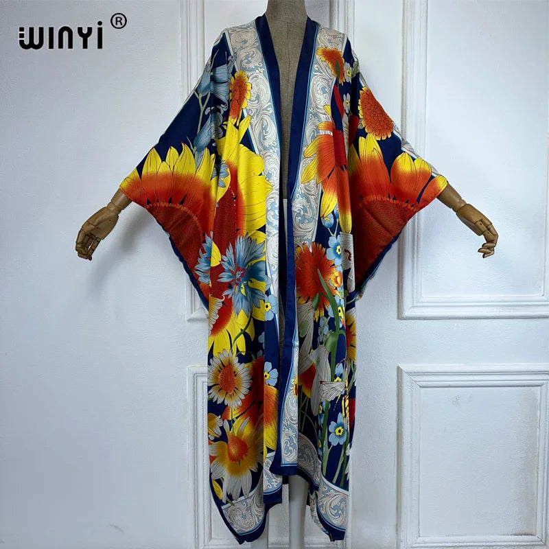 WINYI Kimono Africa Summer Boho Print Beach Outfits for Women Cover-Up Long Coat Elegant Coat Beach Outfits for Women Maxi Dress - Matrix Studios