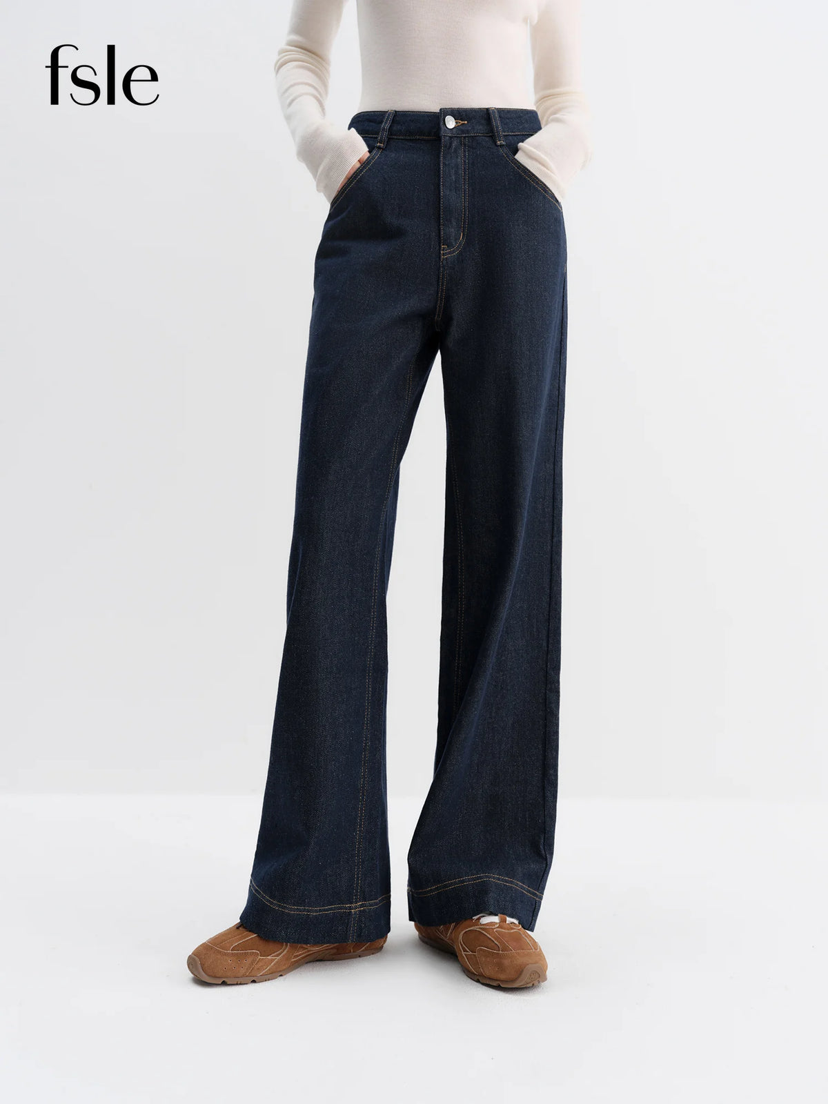 FSLE Straight High Waist Jeans for Women Winter Solid Simple All-match 2025 New Long and Short Versatile Pants Korean Style - Matrix-studios.com