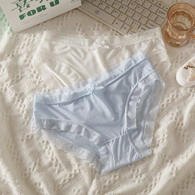 4 PCS/PACK Solid Color Women's Panties Mid-Waist Breathable Comfort Sexy Antibacterial Lace Innerwear - Matrix Studios