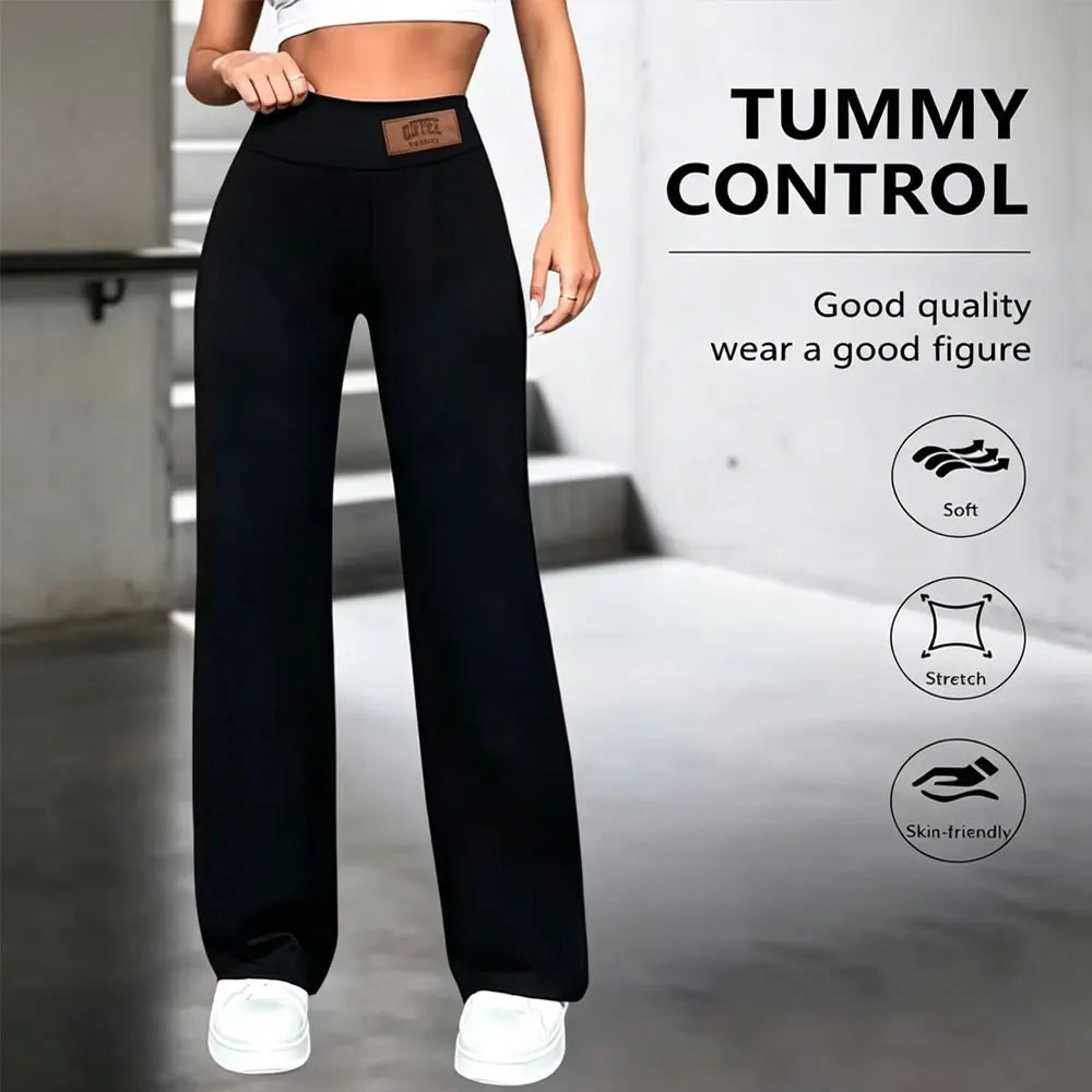 Womens High Waisted Straight Leg Pants Stretchy Black Solid Commuting Trousers Color Elegant And Essential For Office Wear Jeans - Matrix-studios.com