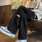 Three bar American retro jeans men's spring and autumn new style high street elastic waist loose casual men's straight leg long - Matrix Studios