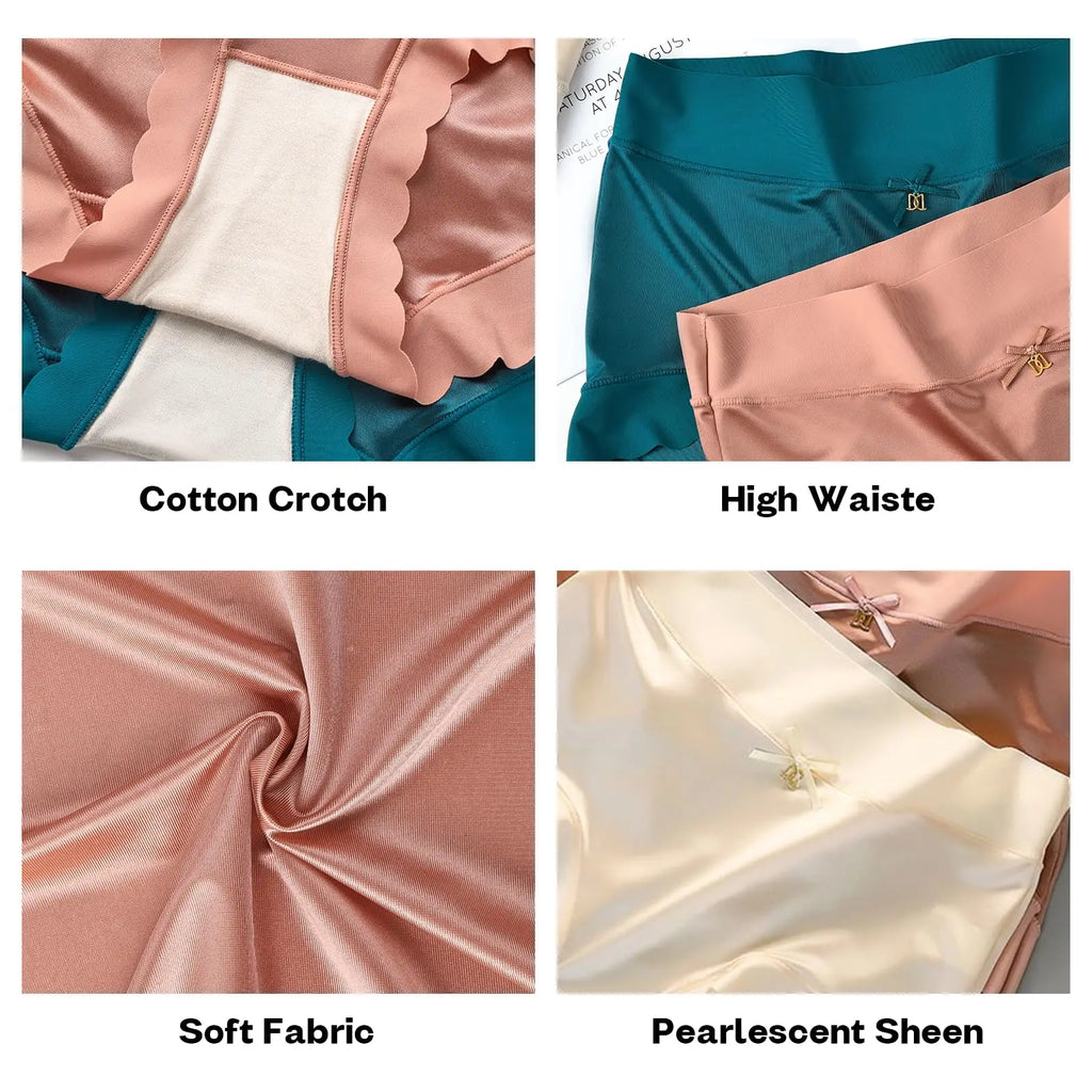 6pcs Women's Seamless Luxury Satin Briefs Mid-Waist Ruffle Mulberry Silk Butt-Lifting Panties Skin-Friendly Crotch, Sexy, Stretchy UnderWear for Women Plus Size - Matrix Studios
