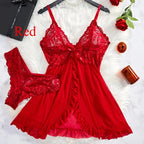 Sexy Lingerie Set Women Erotic Bra Nightdress Sexy Lace Sleepwear Solid Slim Soft Dresses V Neck Full Slip Sleepwear & Dresses - Matrix-studios.com