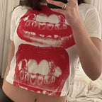 Punk Y2K Baby Short Sleeve Top Gothic Street T-shirt Women's Leisure Basic T-shirt Women's 2024 Summer Top E Girls' Gothic EMO - Matrix-studios.com
