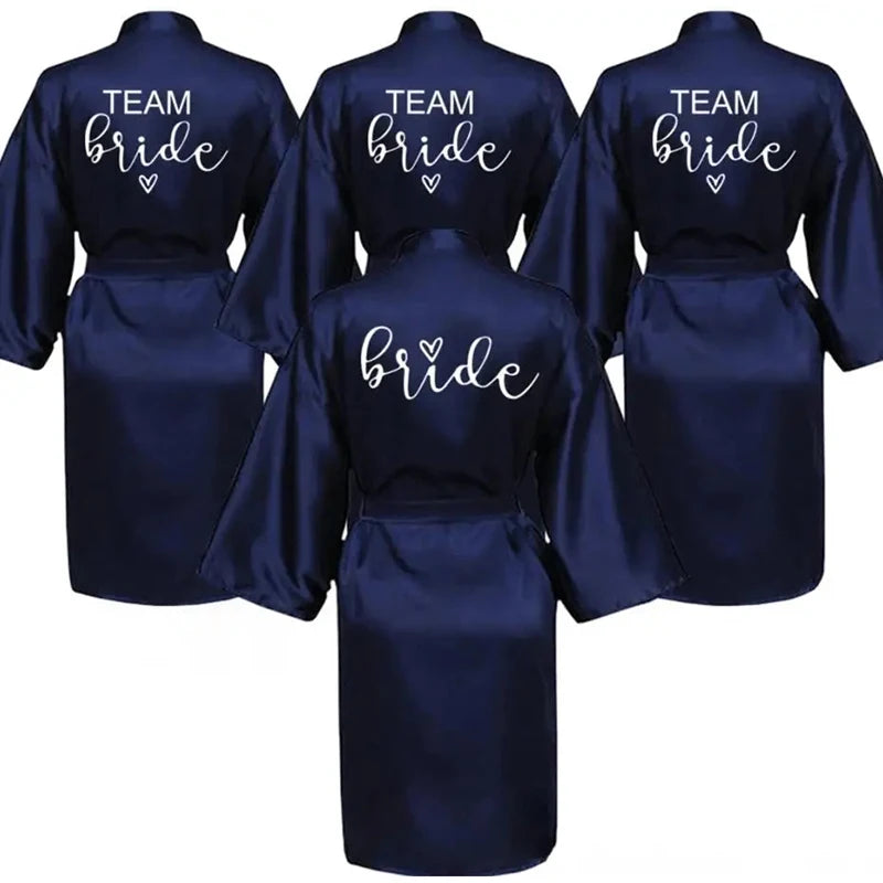 Wedding Party Team Bride Robe Kimono Satin Pajamas Bridesmaid Bathrobe Gold Letter SP089 - Matrix-studios.com