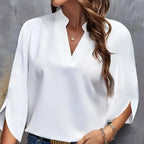 Plus Size Shirts New V-neck Summer Elegant Women's Blouses Solid Color Loose Short Sleeve Casual White Office Lady Tops Clothing - Matrix-studios.com