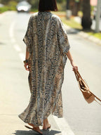 Bohemian Print Beach Cover-Up | Button-Front Shirt-Style Kaftan Robe – Perfect for Bikini Resort Vacations - Matrix Studios