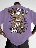 Summer New Men's Fashion Style Teddy Bear Letter Print Comfortable and Breathable Round Neck T-Shirt Outdoor High Street Top - Matrix Studios