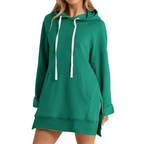 Women Hoodie Dress Slit Hem Drawstring Loose with Big Pocket Hooded Pullover Mid Length Top Commuting Dating Sport HoodieCYXX385 - Matrix Studios