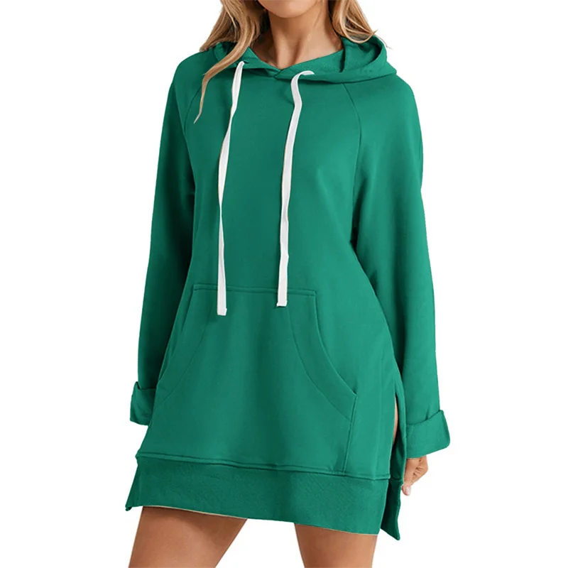 Women Hoodie Dress Slit Hem Drawstring Loose with Big Pocket Hooded Pullover Mid Length Top Commuting Dating Sport HoodieCYXX385 - Matrix Studios