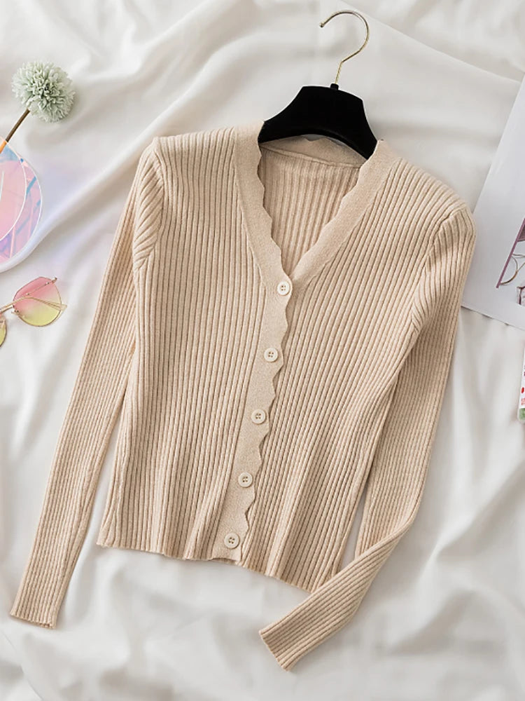 Sweater Knitted Cardigan Button Jacket 2023 Autumn Winter V-neck Long Sleeve Casual Tops For Women Sweater Green - Matrix Studios