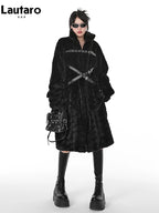 Lautaro Winter Cool Long Loose Casual Soft Thick Warm Black Fuzzy Faux Fur Coat Women Stand Collar Punk Style Fluffy Jacket 2023 - Matrix Studios