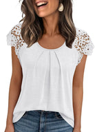 Summer Women Shirts Elegant Hollow Out Lace Short Sleeve O-neck Casual Chic Oversized White Blouses Solid Color Streetwear Tops - Matrix-studios.com