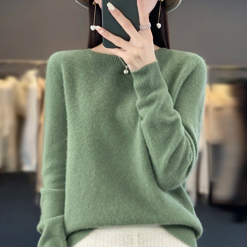 New Cashmere Sweater for Women in Autumn and Winter 100% Merino Wool Fashion O-neck Warm Pullover Top - Matrix Studios
