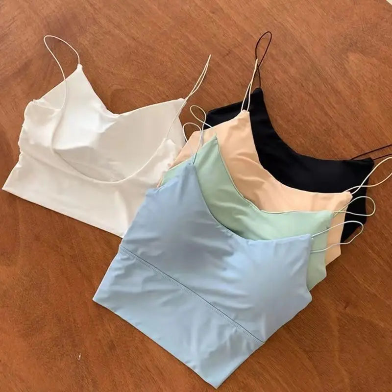 1pc Women Sexy Solid Color Camisole Ice Silk Tube Seamless Sports Tank Top Wireless Underwear Padded Bra Bralette Vest - Matrix-studios.com