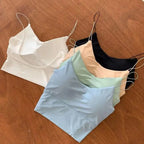 1pc Women Sexy Solid Color Camisole Ice Silk Tube Seamless Sports Tank Top Wireless Underwear Padded Bra Bralette Vest - Matrix-studios.com