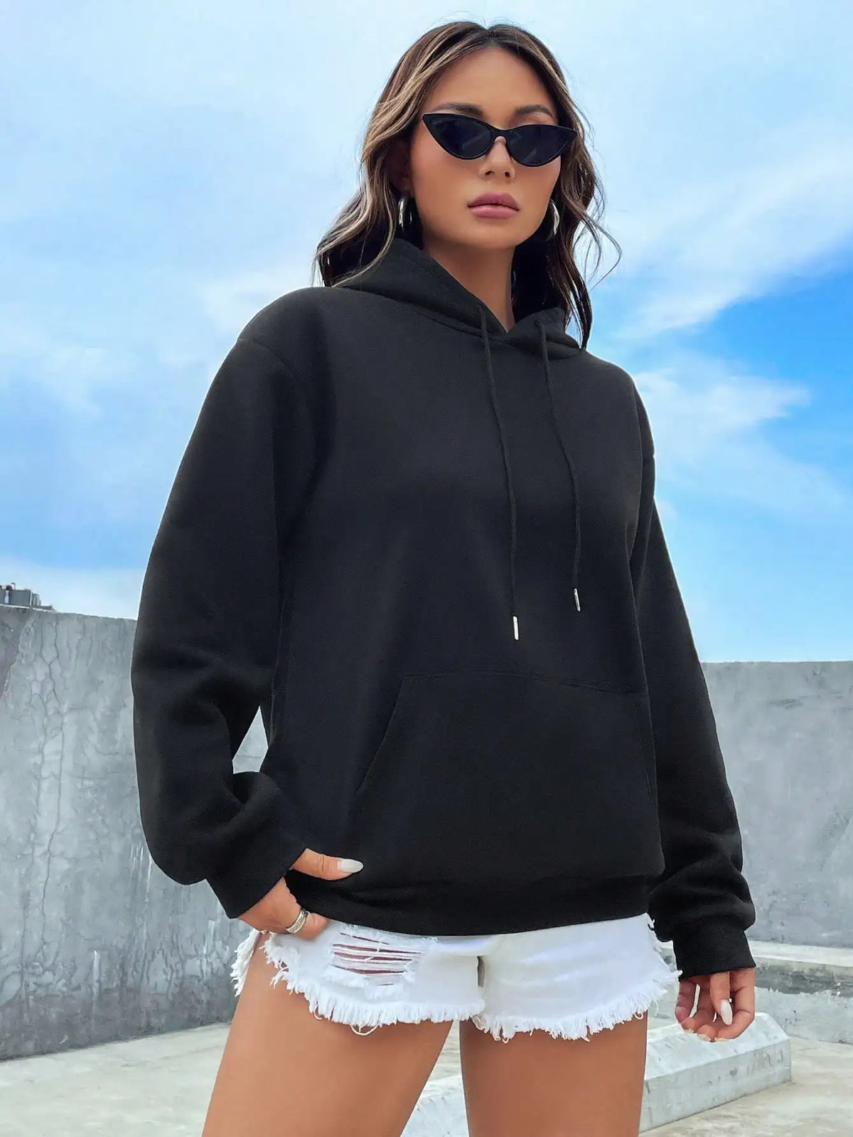 Solid Color Casual Hoodie For Female Pocket Creative Hoody All-Match Street Clothes Womens Fleece Unisex Pullovers - Matrix Studios