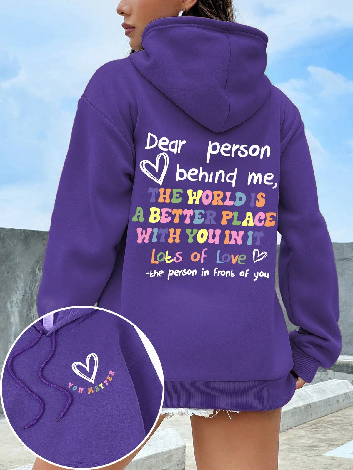 Dear Person Behind Me Hoodie Women Colored Letters Warm Fleece Woman Hoody Fur-liner Spring Autumn Hoodies Y2K Casual Tops - Matrix Studios