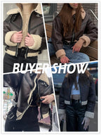 Ailegogo Winter Women Streetwear Faux Lamb Leather Fur Short Jacket with Belt Moto Biker Thick Warm Sheepskin Coat Outwear - Matrix Studios