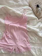 Lace Trim Slim Playsuits Woman High Elasticity Adjustable Strap Skinny Bodysuit Solid Fashion Streetwear Smooth One-piece Tops - Matrix Studios