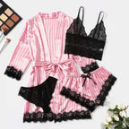 Sexy Women Home Dressing Gown Lingerie Lace Patchwork Satin Robe Set Nightwear Casual Sleepwear Kimono Bathrobe Home Nightdress - Matrix-studios.com