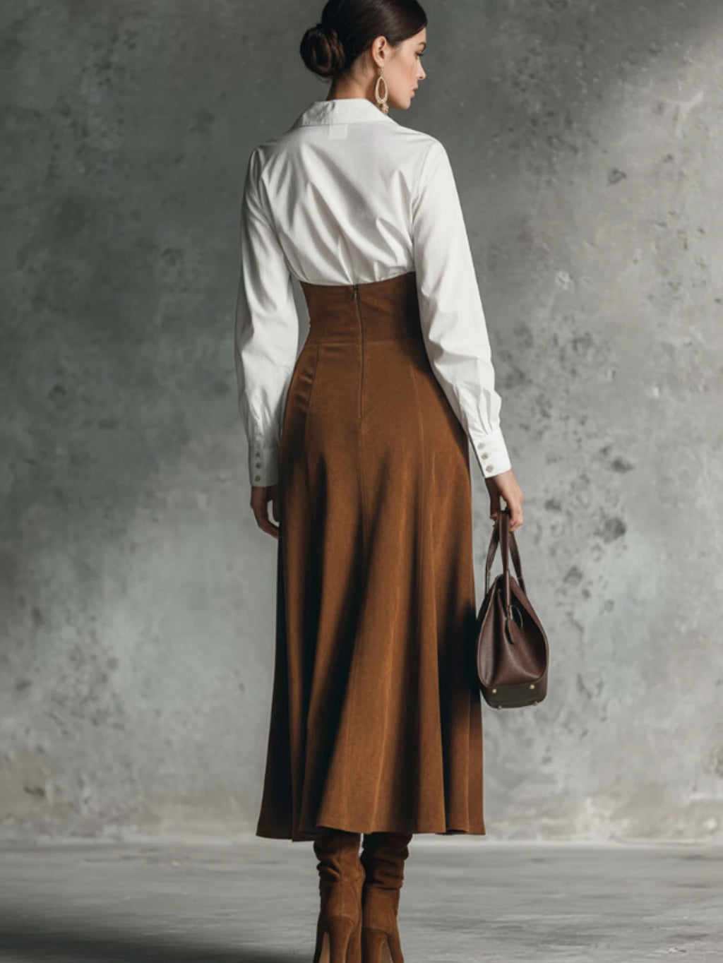 Women Two Piece Outfit Lapel Long Sleeve Shirt High Waist Side Button Flared Midi Skirt Casual Commute Matching Set For Women Daily Outdoor Wear - Matrix-studios.com