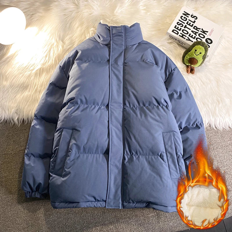 Warm Fleece Winter Lined Puffer Jackets Men Thick Parkas Casual Man Padded Down Outwear Zipper Long Sleeve Outdoor Couple Coat - Matrix Studios