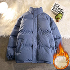 Warm Fleece Winter Lined Puffer Jackets Men Thick Parkas Casual Man Padded Down Outwear Zipper Long Sleeve Outdoor Couple Coat - Matrix Studios