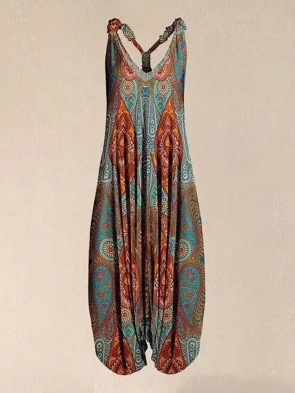 Wide Leg Bohemian Loose Overall Jumpsuit Ethnic Mandala Vintage Paisley Printing Women Rompers Backless Harem Bloomers Playsuit - Matrix Studios