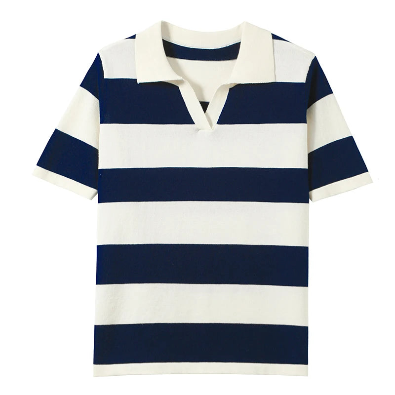 WinvyNee Summer Half Sleeved Women's Solid Polo Shirt Casual Cotton Striped Top T-shirt Women Clothing Casual Knitted A1002022 - Matrix-studios.com