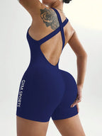 Cross-over shoulder strap pants full-body yoga wear workout suit ribbed full-body seamless sportswear quick-dry yoga bodysuit - Matrix Studios