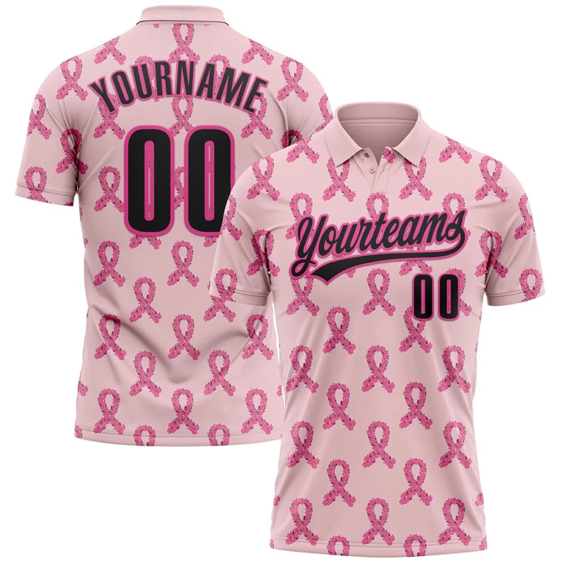 Breast Cancer Awareness Customized Polo Shirt Unisex Custom Name Number Loose Lapel Short Sleeve Golf Shirts Summer Outdoor - Matrix-studios.com