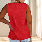 Women'S Plus Size Casual Tank Top with Button Detail - Sleeveless, Solid Color, Stretchy Fabric, Crew Neck, Oversized Fit for Su - Matrix-studios.com