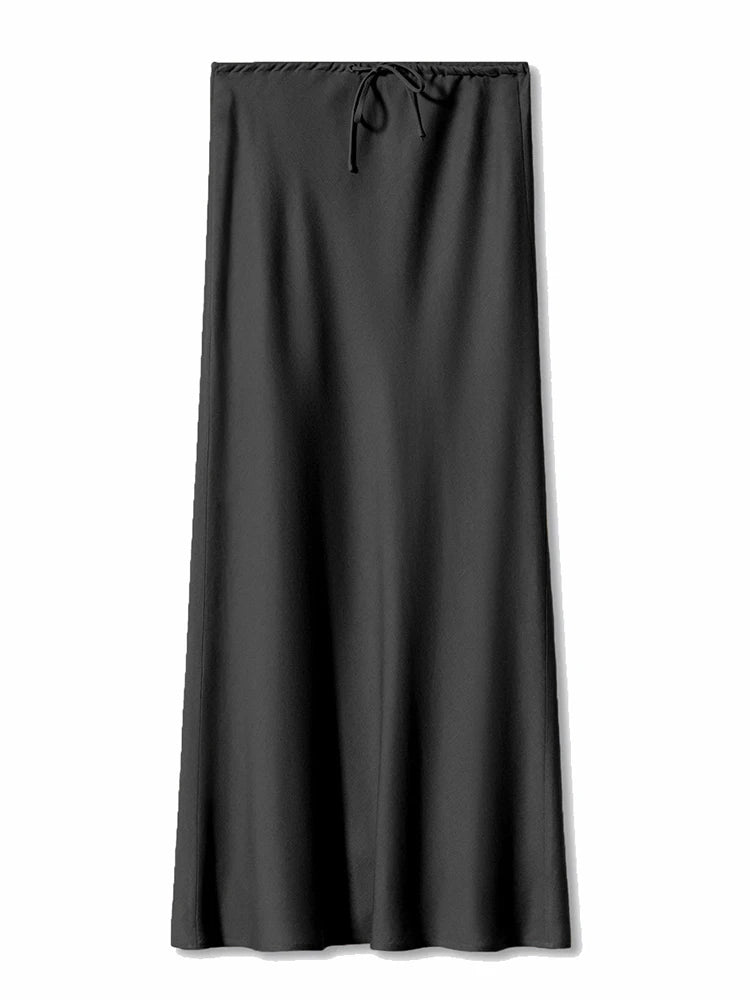 Brown Long Satin Skirts Women Luxury Maxi Autumn Summer High Waist Silk Black Skirt Long Straight Shining Beige Satin Skirt Maxi - Matrix-studios.com