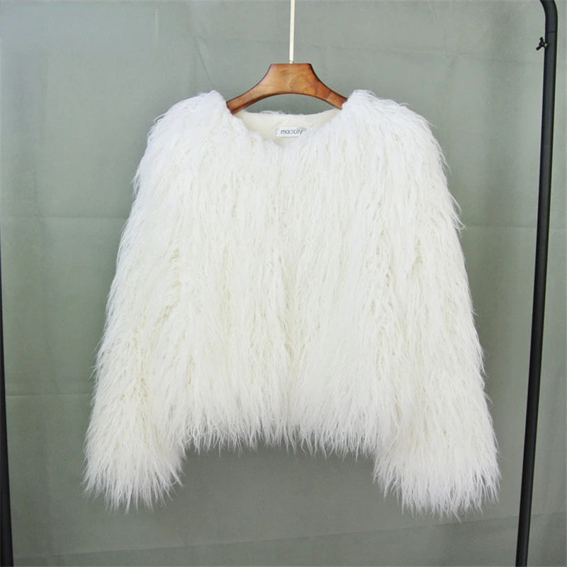 Colorful Warm Faux Women Fur Coat Loose Black White Pink Plush Coat Female Jacket Fur Autumn Winter Shaggy Outerwear - Matrix Studios