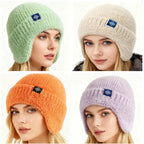 Hot Sale Women Earflap Winter Hat Candy Colors Fashion Faux Fur Knitted Hat Kpop Style Soft Beanie Hats Female Streetwear Cap