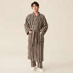 Thickened Flannel Robe Pants Pajamas Set Autumn Winter New Couple Coral Velvet Women Men Bathrobe Striped Lengthed Home Clothes - Matrix-studios.com