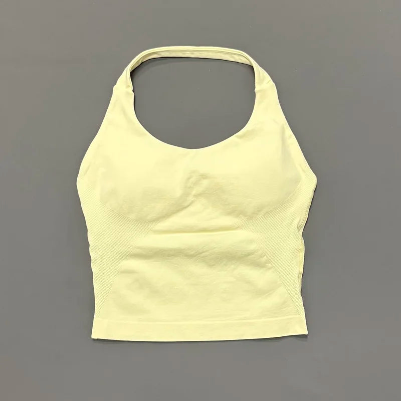 HISTELLO Sports Halter Top Seamless Longline Strappy Gym Tank Top Women Yoga Clothing Workout Fitness Sportswear Pilates Vest - Matrix-studios.com