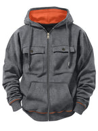 Spring Autumn New Men's Multi Pocket Hoodie with Velvet Casual Zipper Hoodie Fashion Sports Street Top Jacket for Men - Matrix Studios