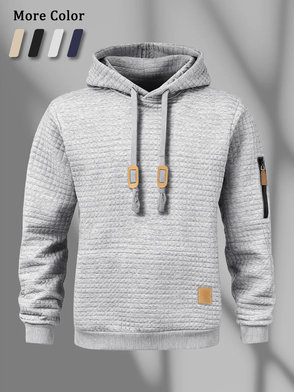 New Autumn Men's Hoodie Waffle Pattern Long Sleeve Sweatshirt Solid Color Casual Warm Pullover Outdoor Sportswear Men's Clothing - Matrix Studios