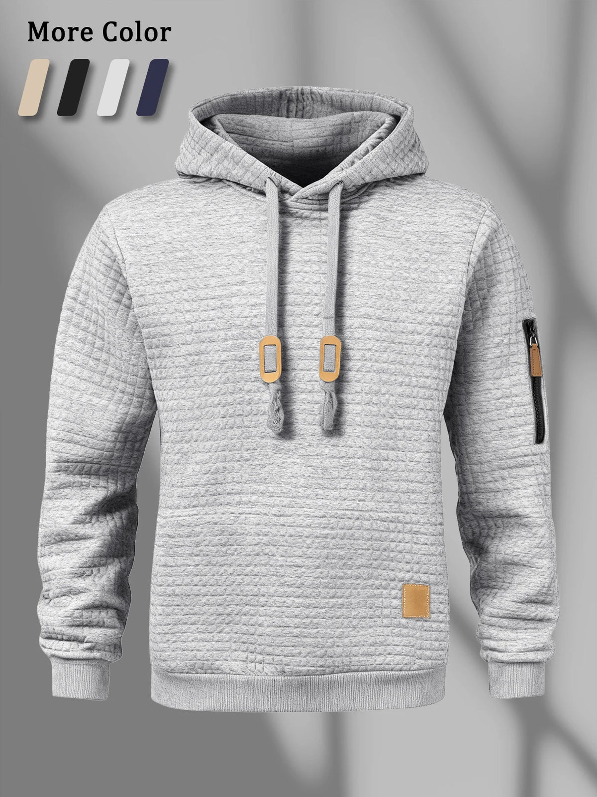 New Autumn Men's Hoodie Waffle Pattern Long Sleeve Sweatshirt Solid Color Casual Warm Pullover Outdoor Sportswear Men's Clothing - Matrix Studios