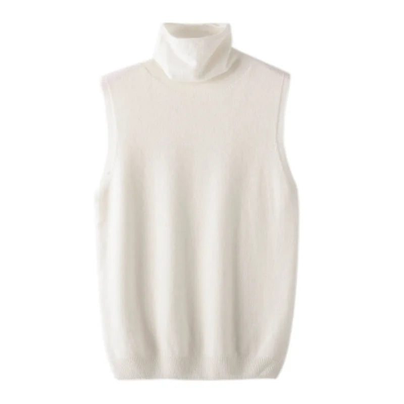 Women 100% Merino Wool Sleeveless Pullovers Turtleneck Sweater Waistcoat Wool Knitwear Spring Autumn Winter Fashion Vest Tops - Matrix Studios