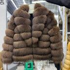 Real Fox Fur Turn-down colla coat With Genuine Leather Wholeskin Natural Fox Fur Jacket Outwear Luxury Women Winter New - Matrix Studios