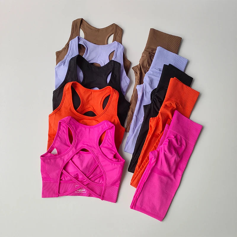 2PCS Sports Bra Women's Set Professional Fitness Tank Top Bra Shockproof Running Leggings Yoga Suit Beautiful Back Bra Clothing - Matrix-studios.com