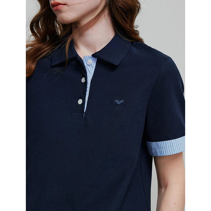 TOYOUTH Women Polo Shirt 2026 Summer New Color Block Striped Rolled Cuff Pique Fabric Vintage Casual Soft Breathable Tops - Matrix-studios.com