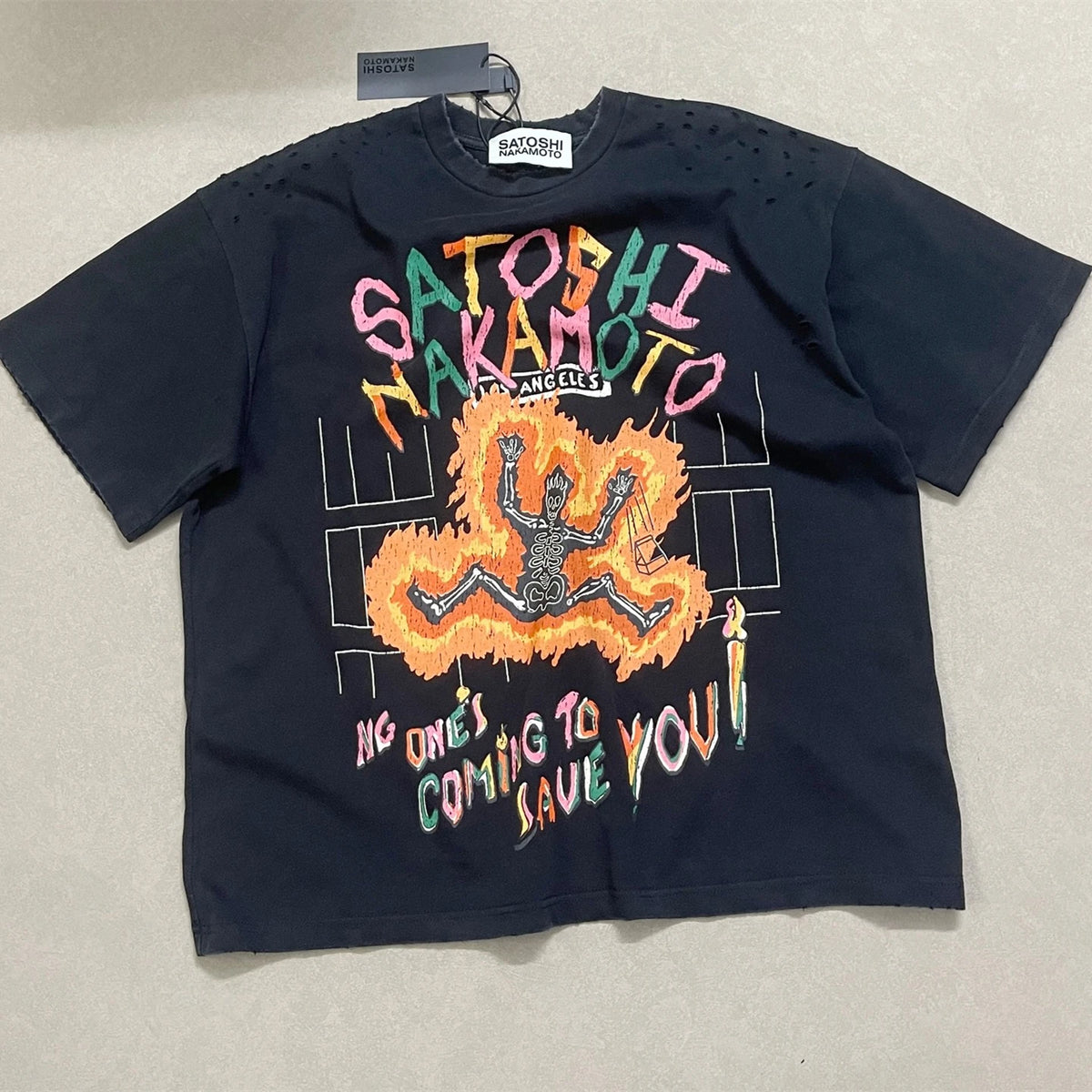 Washed Black Satoshi Nakamoto Oversized No Savior Hole T Shirt Men Women High Quality Tee Tops T-Shirt - Matrix-studios.com