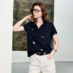 TOYOUTH Women Polo T-Shirt 2026 Summer Joint Name with Gongchangzhang Embroidered V-Neck Age-Reducing Trendy Tops - Matrix-studios.com